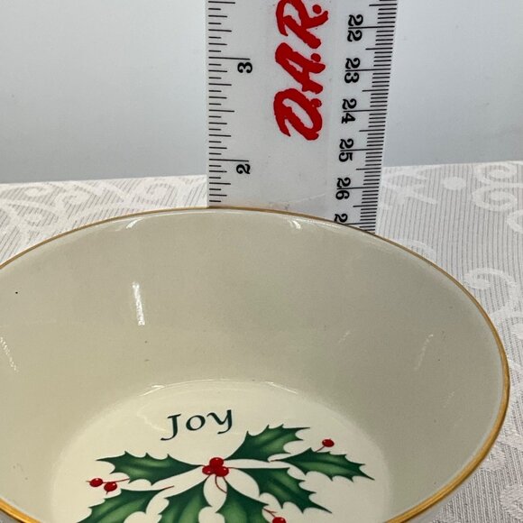 Lenox Holiday Dimension Collection Bowl "Joy" Holly Design - 4.75" Diameter - Picture 6 of 6